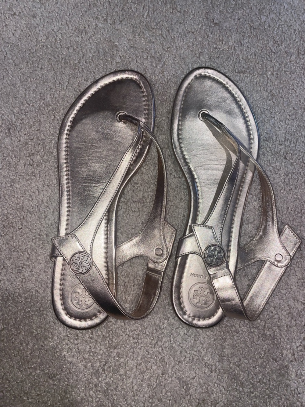 Tory Burch Metallic Pewter/ Rose Gold Slingback Thong Sandals